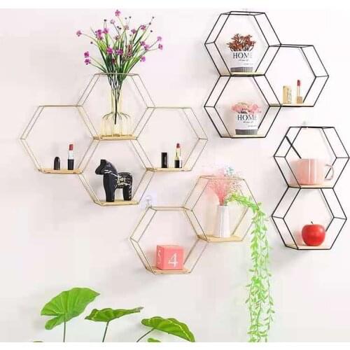 Home Shelf Shelving Storage Nordic Hexagonal ferro estande Small Pot Wall rack Holder Holder Decorative Shelves home decor