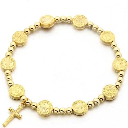 Golden Jesus Religion Man Woman Prayer Beaded Kralen Armband Jesus Cross Bracelet