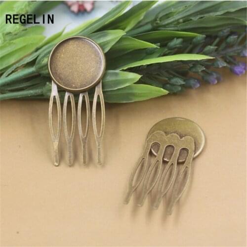 REGELIN 10pcs 4teeth Vintage Hair Jewelry Settings Cabochon Base Blank Bezel Trays for 20mm Cabochon Cameo DIY Hairpins