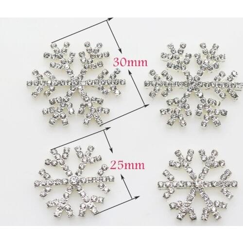 Christmas 10 pcs (25mm/30mm) Decorative snowflake Metal Crystal Rhinestone Button Silver Plated Flower Center DIY Accessories