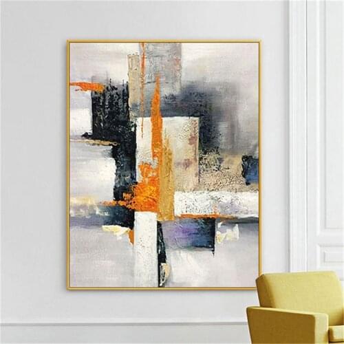 Hand Painted Modern Fashion Oil Painting Abstract City Wall Art Living Room Picture Geometric Shape Square Home Decoration Paint