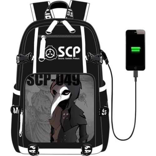 Anime SCP Pattern Backpack Rucksack Schoolbag With USB Charging Port For Students Adults Fashion Style Mochila Escolar