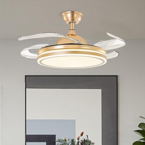 Modern Invisible Leaf Led Ceiling Fan Living Dining Room Decor Led Ceiling Fan With Lights Indoor Remote control Chandelier Fan