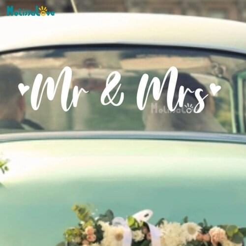 Mr and Mrs Heart Design Car Wedding Sticker Decal Bride Groom Decoration Just Married Removable Vinyl Decor Waterproof BD708