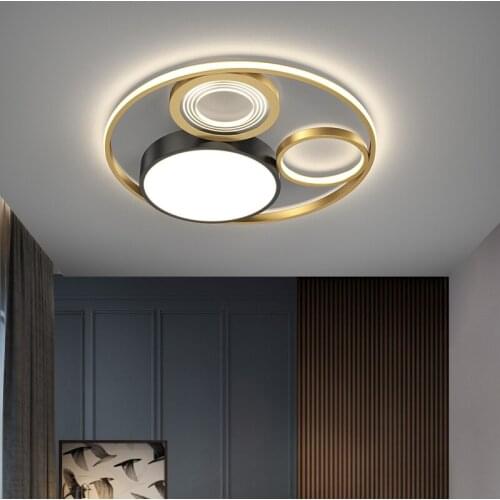 Nordic Minimalist Atmosphere Living Room Led Ceiling Light Aluminum Black&Gold Rings Lamps for Master Bedroom Sudy Banquet Hall