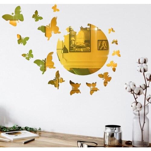 1 Set Mirror Wall Sticker Waterproof Butterfly Pattern Self-Adhesive Removable Acrylic Windows Wall Decals for Home Decor