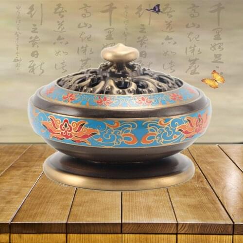 All Copper Incense Burner Enamel Sandalwood Burner Cloisonne Coil Incense Burner Home Decoration Ornaments For Buddha