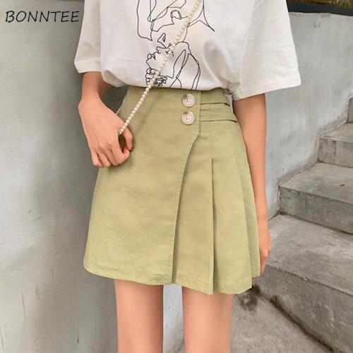 Skirts Women Adjustable Button Above Knee High Waist Ins Student Elegant Female Fashion Korean Style Summer Cute Soft Harajuku