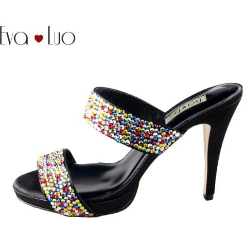 CHS541 Custom Made Rhinestones Crystal Multicolor High Heel Platform Women Slippers Big Size Women Shoes Dress Shoes