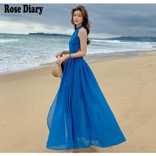 RoseDiary Blue sexy women midi long dress lace up bandage bodycon sexy party elegant 2021clothes backless outfit goblincore dres
