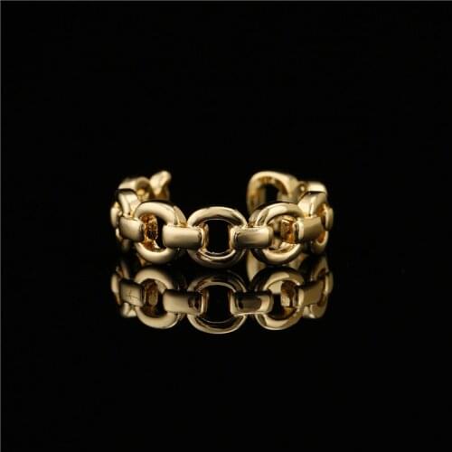 Gold Color Vintage Design Punk Style Chain Shape Ring For Women Hollow Geometric Ring Wholesale Female Party Jewelry Gift