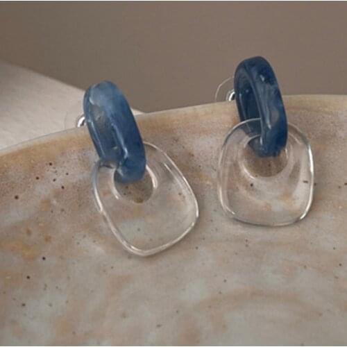 1 Pair Refreshing Earrings Exquisite Blue Acrylic Geometric Square Shape Ear Studs Ear Fashion Jewelry Women Accessories