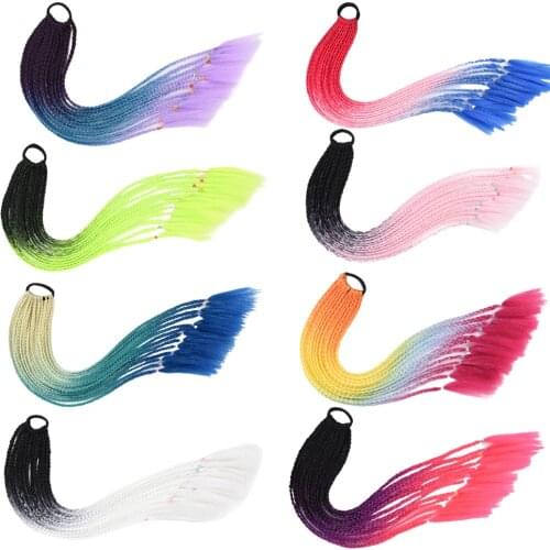 1PCs Overhead Tail Synthetic Colored Rainbow Ponytail Hair Elastic Band Extension False Hair Box Braids Pigtail For Women Girls