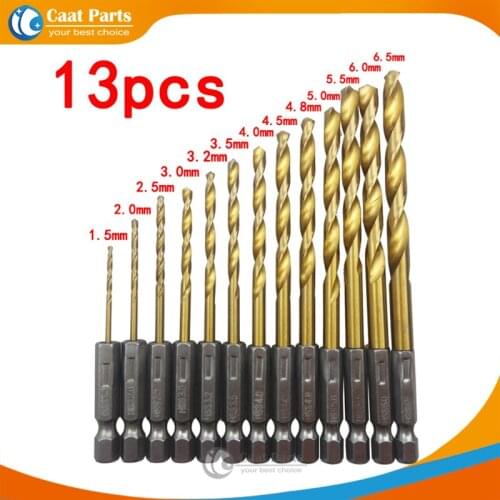 13Pcs/Lot,1.5-6.5mm 1/4''6.35mm Hex Shank tungsten carbide Twist drill bits,High Speed Steel HSS Titanium Coated Drill Bit Set