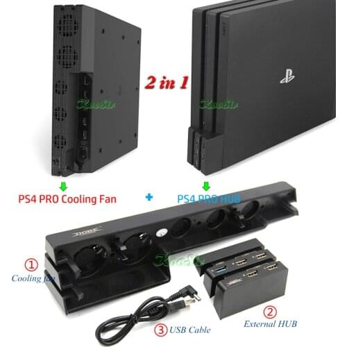 2 in 1 PS4 PRO Mulitfunction Cooling Fan PS 4 PRO Cooler + 5 External USB HUB for Sony Playstation 4 PS4 Pro Games Accessories