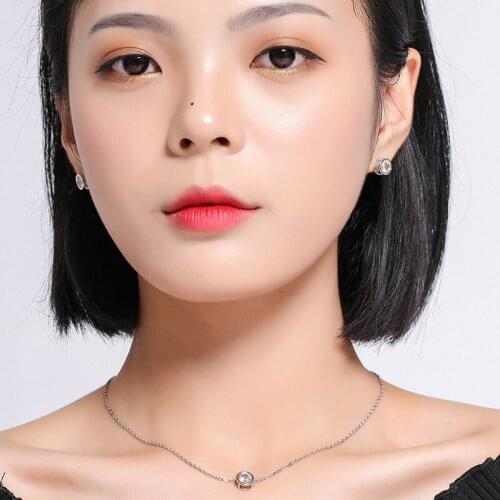 2018 New Style Popular Zircon Jewelry Sets Simple Necklace & Earrings Two-piece Women Round Necklaces Pendants Stud Earrings