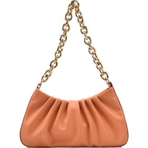 2021 Women Solid Color Classcial Pleated Thick Chain Shoulder Armpit Bag Female Large Capacity Cloud Designer Handbags Purse