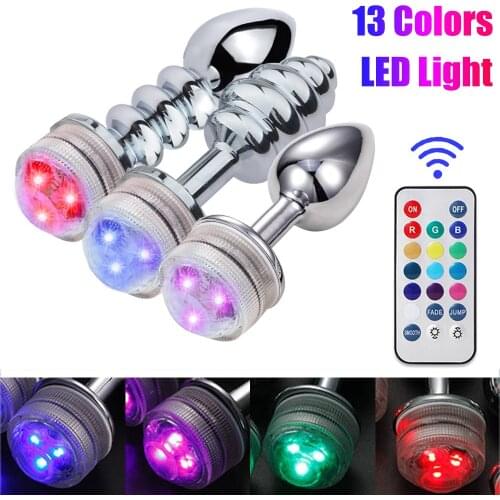 Anal Plug LED Bdsm Toys Wireless Remote Control Glow Thread Metal Butt Plug Anal Dilator Buttplug Bdsm Anal Toys for Women Man