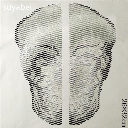 Big skull head appliques transfers design iron on transfer patches hot fix rhinestone transfer motifs fixing rhinestones