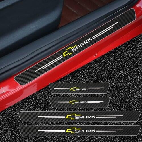 Mutips 4pcs/Set Carbon Fiber Car Sticker Door Sill Threshold Trim Protection Cover Accessories Exterior Auto For Chevrolet Spark