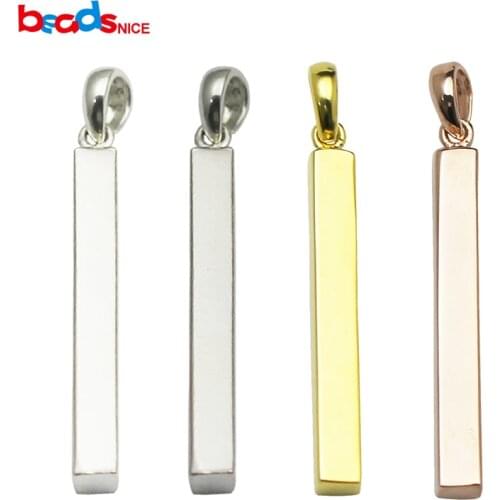 Beadsnice 925 Sterling Silver Bar Tag Pendant for Bar Necklace Making 4 Sided Long Bar Stick Silver Charm for DIY Gift ID34505