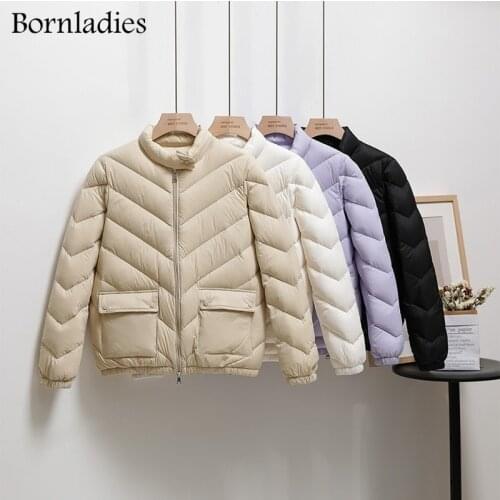 Bornladies New 2021 Autumn Women Thick 90% Dark Down Coat Stand Collar Zipper High-Quality Warm Coats Winter Vintage Wild Jacket
