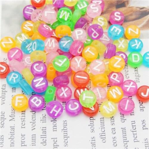 Julie Wang 200pcs 7mm Acrylic Translucent Round Letters Beads Random Color Alphabet Spacer Bead Jewelry Making Accessory