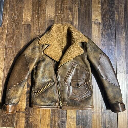 CDD3 Cidu US Size High Quality Super Warm Man’s Vintage Genuine Sheep Leather Big B3 Shearling Bomber Military Fur Jacket