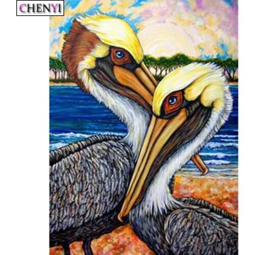 CHENYI DIY Diamond Embroidery Full Display Animal Pelican Diamond Painting 5D Full Square/Round Mosaic Rhinestone Wall Decor Art