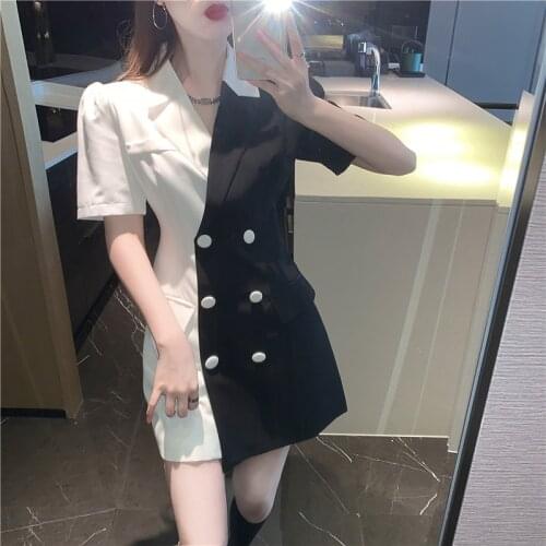 Korean style black and white contrast dress