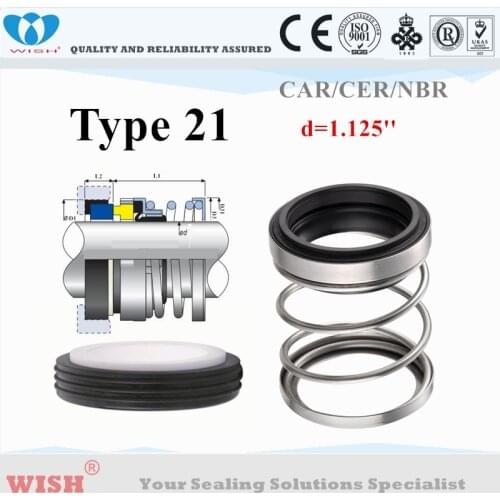 Dia 1.125 inch seal Equal to Johncrane Type 21 with cup/boot stationary seat elastomer bellow mechanical seal vulcan 11
