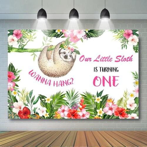 Sloth Birthday Backdrop Little Slath is turning One Birthday Backdrop Girl Zoo First Birthday Party Banner Decor
