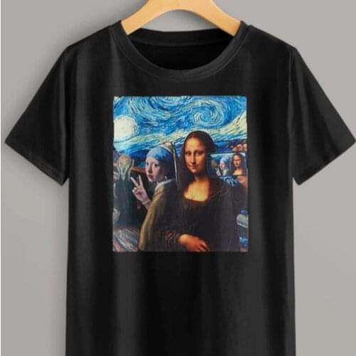 Y2k Mona Lisa Print Tshirt Street Aesthetic T Shirt Luxury Brand Fashion Crewneck Casual Graphic Roupas Femininas
