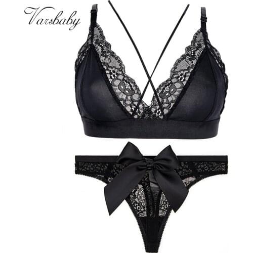 Varsbaby Wire Free Floral Lace Ultra-Thin Breathable Bra Bow Panties Women Underwear Set