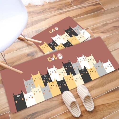 Cartoon Flannel Home Mat Mat Household Strip Bedroom Kitchen Anti-Slip Mat Bathroom Absorbent Door Mat