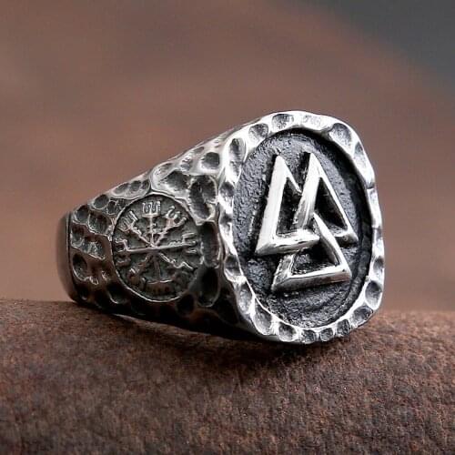 Retro Valknut Symbol Stainless Steel Ring Mens Odin Norse Viking Compass Ring Fashion Punk Goth Ring Jewelry Gift Dorpshipping