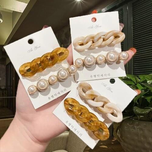 Vintage Acrylic Chain Pearl Hair Clips Set Women Acetate Twist Hair Barrettes Fashion Girls Oil Paint Hairpins Hair Accessories