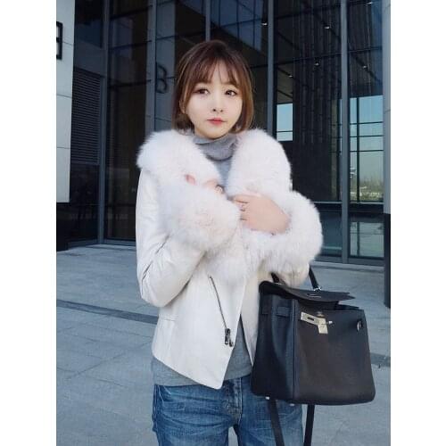 Real Leather Jackets Women Spring Autumn 2021 Genuine Sheepskin Coat Female Fox Fur Collar Womens Clothing Casaco Zjt2068