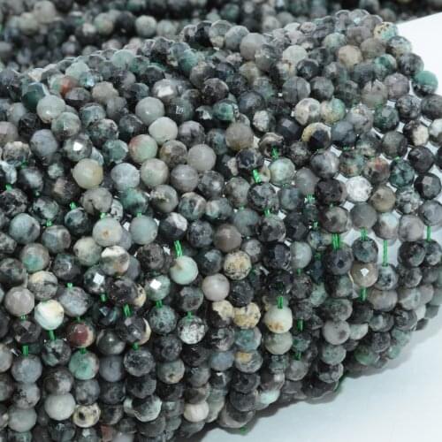 Natural Simple Quality Emerald Faceted Round Beads 5mm - Black and Pale Quality