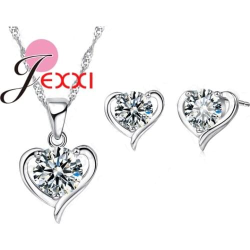 New 925 Sterling Silver Cubic Zirconial Heart Shape Fine Jewelry Sets for Women Wedding Necklace Earrings Sets