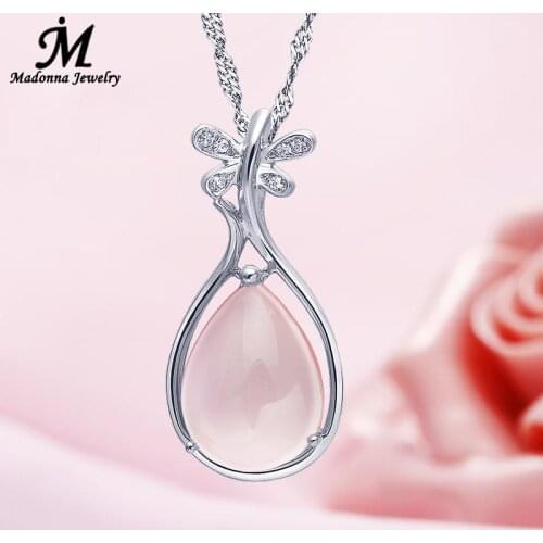 Fashion Women AAA Pink Quartz Stone Pendant Necklace Butterfly Lute Shaped High Quality Crystal inlay Party Jewelry Girlfriend