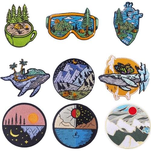 Outdoor Travel Forest Embroidered Patches For Clothing Iron on Adventure Clothing Accessories Applique Plant Patches Sewing Diy