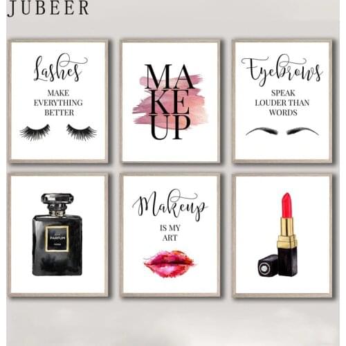 Perfume Make Up Posters and Prints Beauty Begins Quote Wall Art Print Eyelash Lipstick Pictures Bedroom Decoration Home Decor
