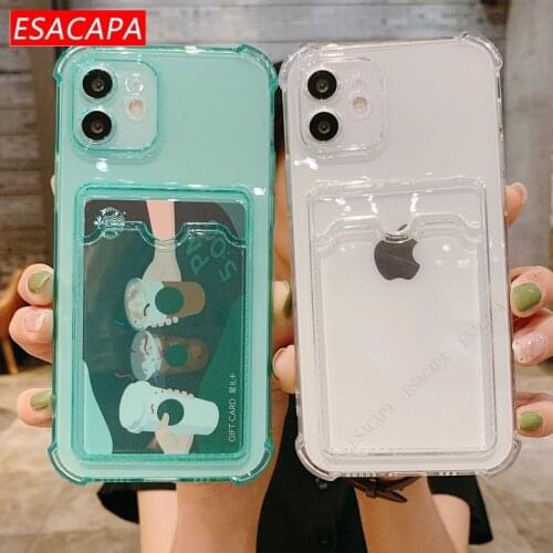 Clear Card Slot Holder Phone Case For Iphone 12 11 Pro Max 12 Mini Airbag Bumper Silicone Shockproof Cover For Iphone XS MAX XR
