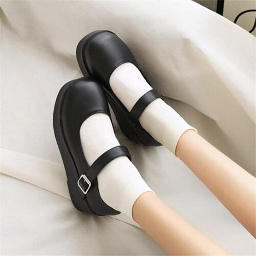 PXELENA Gothic Punk Thick Sole Platform Creepers Women Wedge Heels Cosplay Uniform Collegiate Shoes Girls Pumps Plus Size 34-43