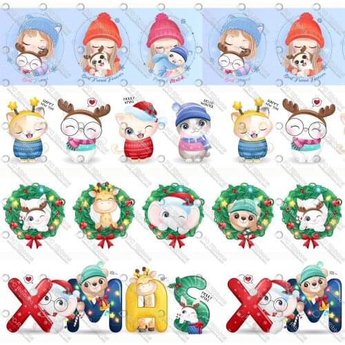 Christmas Cute Girl 3" Printed Lanyard/Grosgrain/Satin Design Customized Ribbon for Bow DIY Hair Craft Supplies Sewing