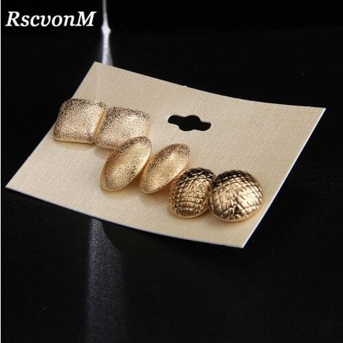 RscvonM Fashion Round Oval Womens Jewelry Wholesale Girls Birthday Party Alloy Earrings Set Mashup 3 pairs /set Earrings Gift