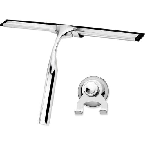 Shower Squeegee Stainless Steel, with Suction Cup Holder and Replacement Rubber Lip Shower, Window Squeegee Shower