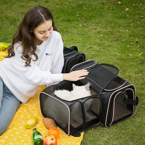 Pet Cat Carrier Bag Unilateral Expandable Single Shoulder Bag Breathable Mesh Backpack Small Dogs Kitten Portable Cat Supplies