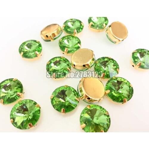 Gold bottom Light green sew on claw stones,AAA+ Glass Crystal satellite shape loose rhinestones,DIY apparel accessorie